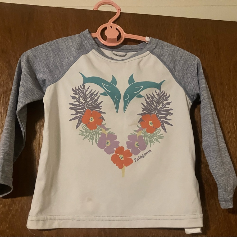 Patagonia Kids' Gray and White Floral Long Sleeve Tee